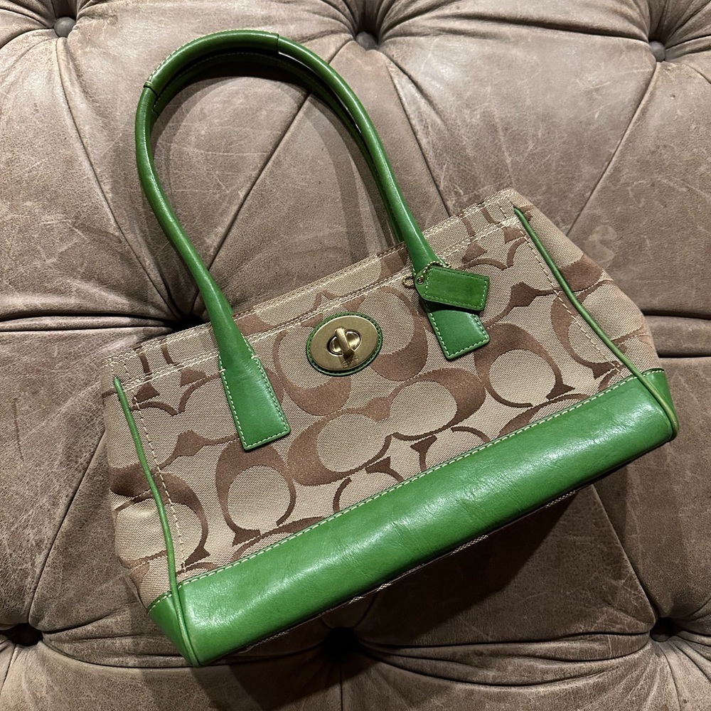 Kelly Green Square Coach Over the Shoulder Purse